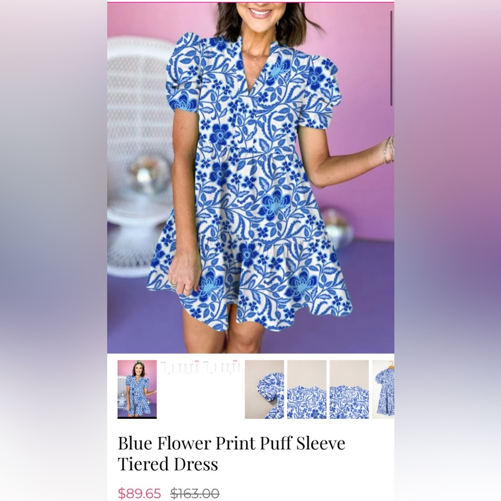 Floral Blue and White Dress